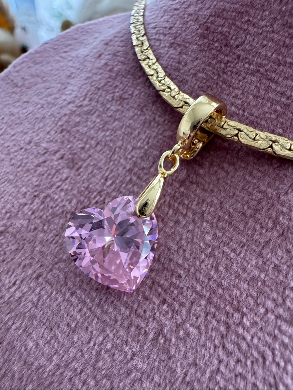 NIB Adina Eden Pink Crystal Heart Pendant Yellow Gold Plated Enhancer Bald